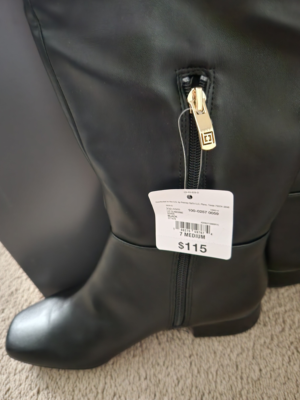 NWT Liz Claiborne LC Dover Black Knee High Faux Leather Boots Women's Size 7M